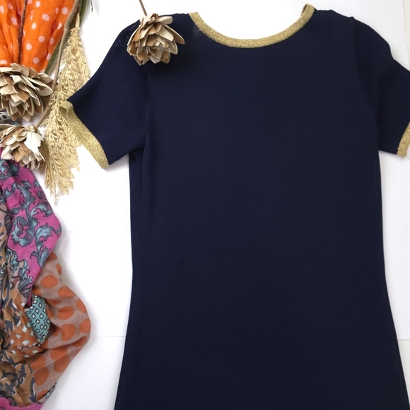 Sutton Studio Navy Dress with Gold Accents Size S - Picture 6 of 8